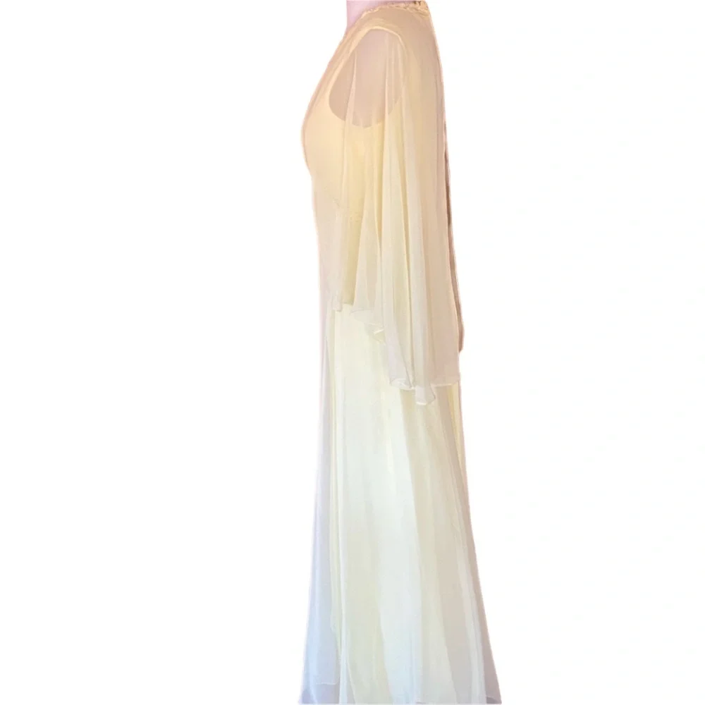 1970s Stunning‎ Yellow, Filigree Rick Rack Trim, Beaded Gown